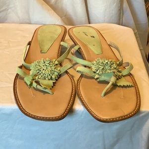 Olive green suede with flower details thong style sandal